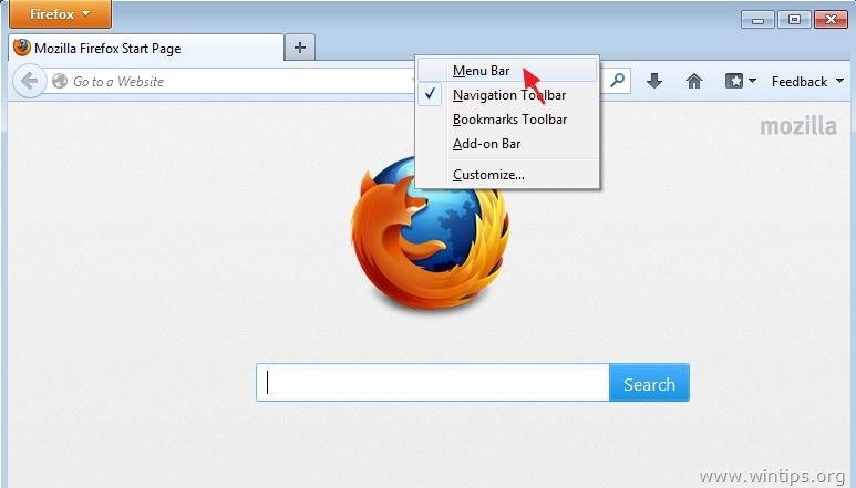restore firefox toolbar windows 10